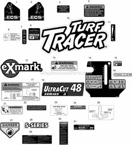 Decals Diagram and Parts List for TTS680PKCE483 (313000000-313999999)(2013) Exmark Lawn Mower