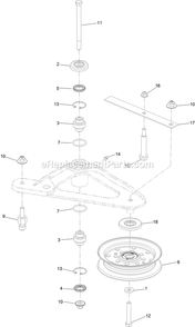 Deck Idler Assembly Diagram and Parts List for LZX980EKC96RW0 (406294345-408644345)(2020) Exmark Lawn Mower