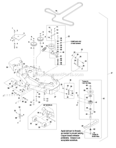 Deck Group Diagram and Parts List for LCT23BV523 (720000-789999)(2008) Exmark Lawn Mower