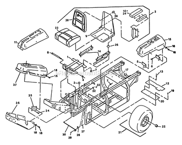 Main Frame Group Diagram and Parts List for EX20KC (130000-149999)(1997) Exmark Lawn Mower