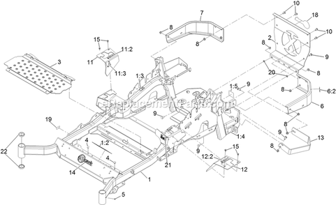 Main Frame Assembly Diagram and Parts List for LZS749AKC604A1 (316000000-316999999)(2016) Exmark Lawn Mower