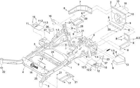Main Frame Assembly Diagram and Parts List for LZX801CKA726C1 (411294212-999999999)(2022) Exmark Lawn Mower