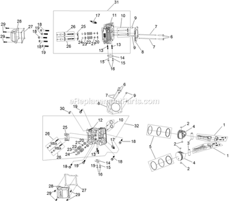 Piston And Cylinder Head Assembly Diagram and Parts List for RAE708GEM52300 (404314159-406294344)(2019) Exmark Lawn Mower