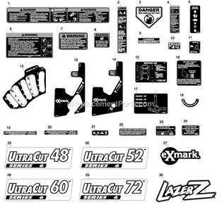 Decal Group Diagram and Parts List for LZZ29KCE606 (850000-919999)(2010) Exmark Lawn Mower