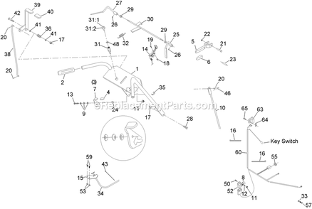 Pistol Grip Upper Handle And Controls Diagram and Parts List for MG16KA322PCA (920000-999999)(2011) Exmark Lawn Mower