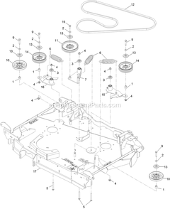 Center Deck Idler Assembly Diagram and Parts List for LZS88CDYM96RW0 (402082300-404314158)(2018) Exmark Lawn Mower