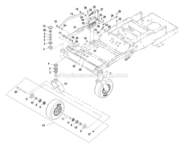 Frame Group (2) Diagram and Parts List for PHZ19KA443 (600000-669999)(2006) Exmark Lawn Mower