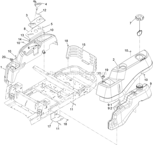 Controls And Fuel Tank Diagram and Parts List for QTS691KA502 (312000000-312999999)(2012) Exmark Lawn Mower