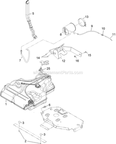 Fuel Tank Mounting Assembly Diagram and Parts List for LZS742KC604 (314000000-314999999)(2014) Exmark Lawn Mower