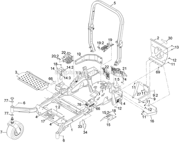 Main Frame Assembly Diagram and Parts List for LZE730KA604SS (314000000-314999999)(2014) Exmark Lawn Mower