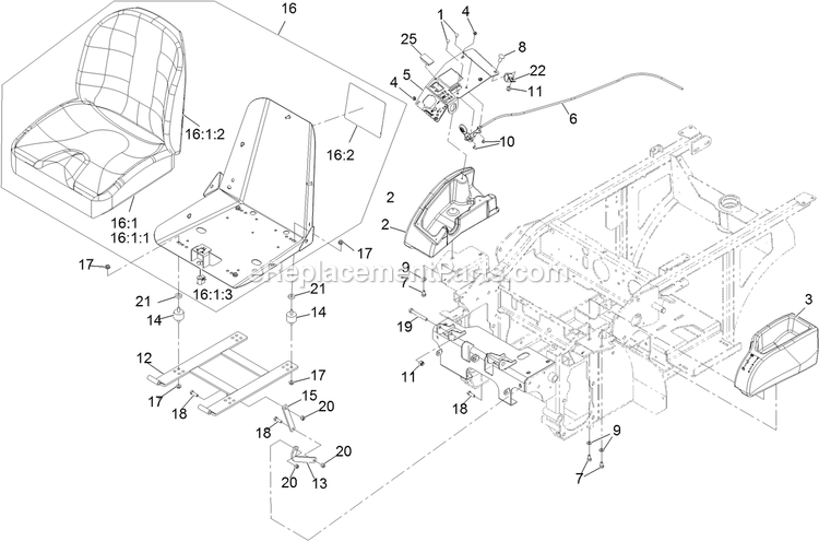Seat And Consoles Assembly Diagram and Parts List for NV730EKC48 (313000000-313999999)(2013) Exmark Lawn Mower