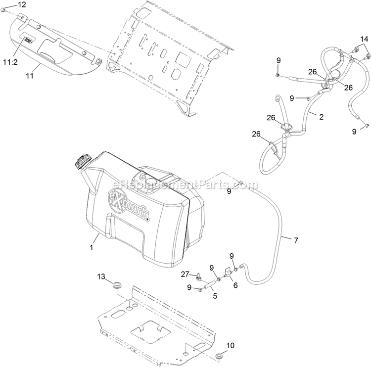Fuel Tank Mounting Assembly Diagram and Parts List for VTS740EKC604 (313000000-313999999)(2013) Exmark Lawn Mower