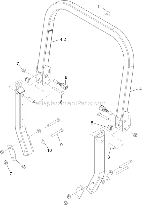 Roll-Over Protection System Assembly Diagram and Parts List for LZE600KA484 (314000000-314999999)(2014) Exmark Lawn Mower