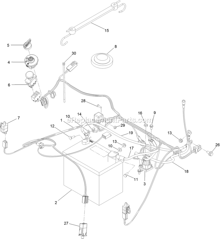 Electrical Assembly Diagram and Parts List for QZE600CKA42200 (404314159-406294344)(2019) Exmark Lawn Mower