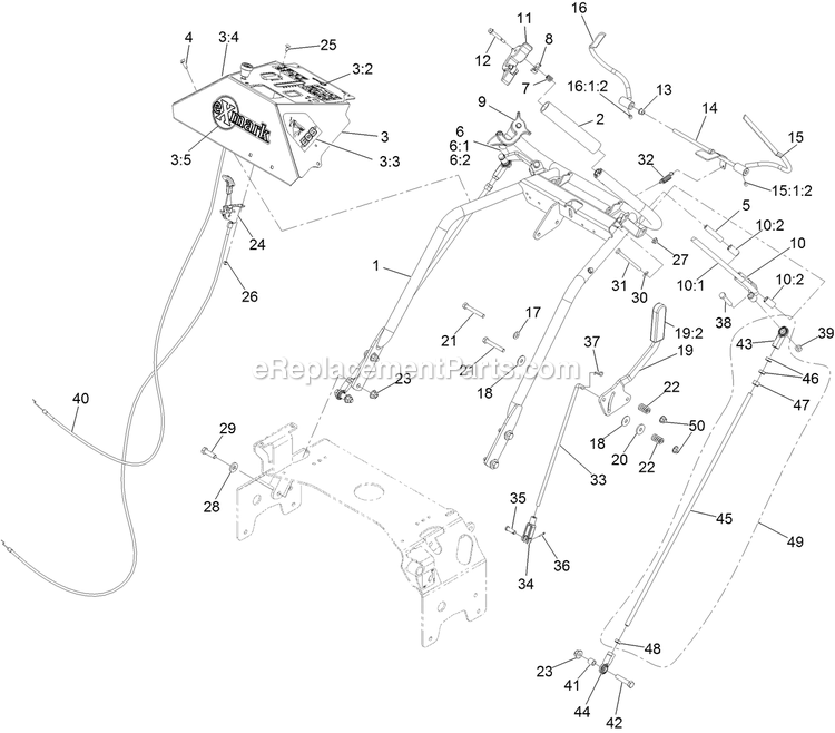 Handle Assembly Diagram and Parts List for TTX691CKA60400 (408644346-411294211)(2021) Exmark Lawn Mower