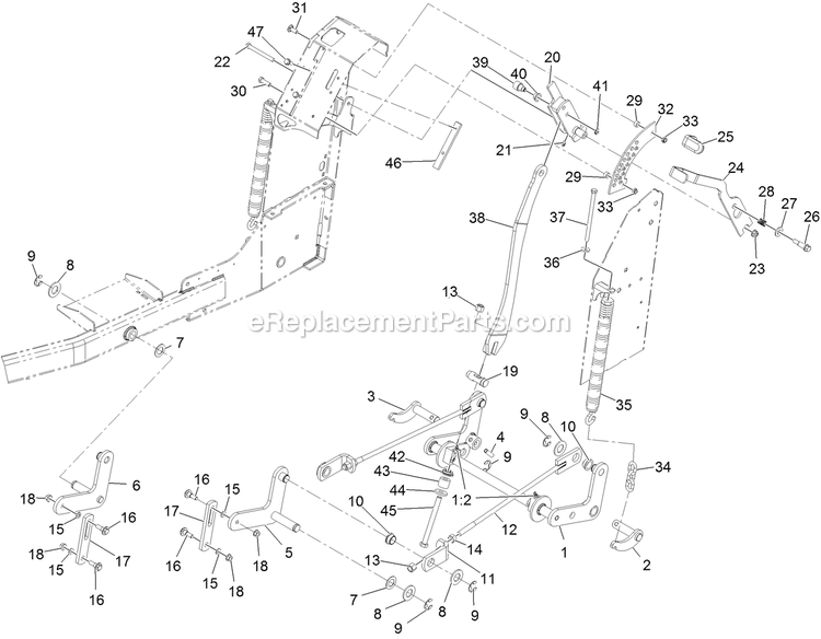 Deck Lift Assembly Diagram and Parts List for VT651KA484 (312000000-312999999)(2012) Exmark Lawn Mower