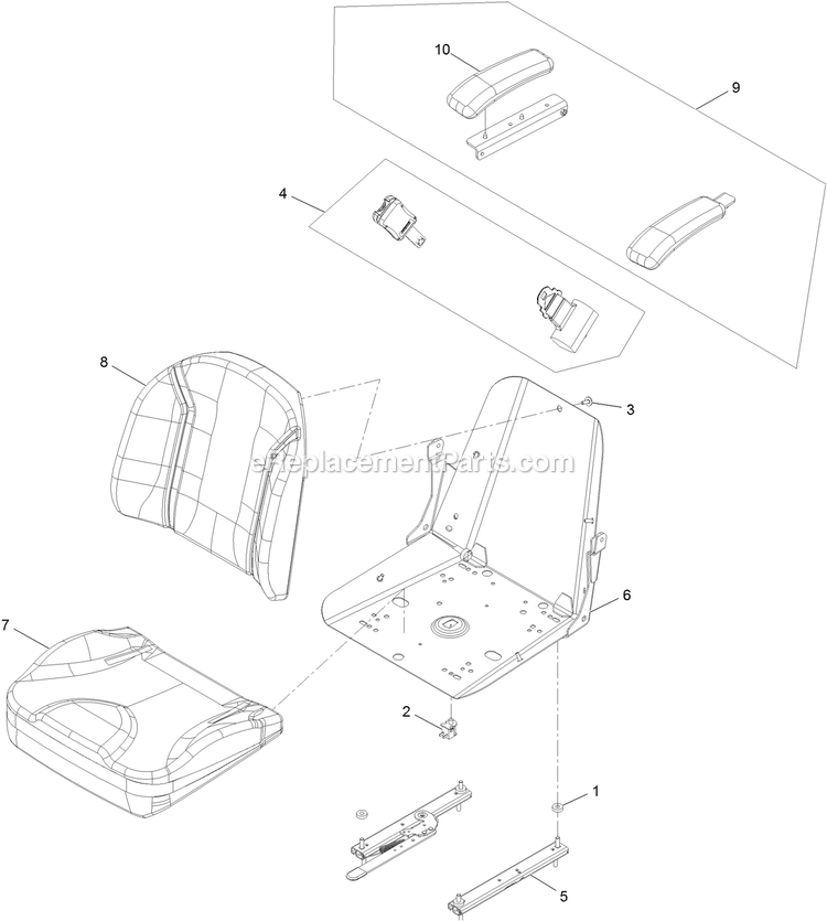 Seat Assembly (2) Diagram and Parts List for RAE708GEM52300 (404314159-406294344)(2019) Exmark Lawn Mower