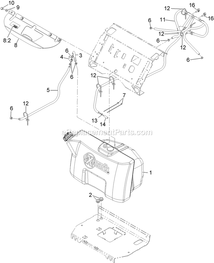 Fuel Tank Mounting Assembly Diagram and Parts List for VT18KA363 (920000-999999)(2011) Exmark Lawn Mower
