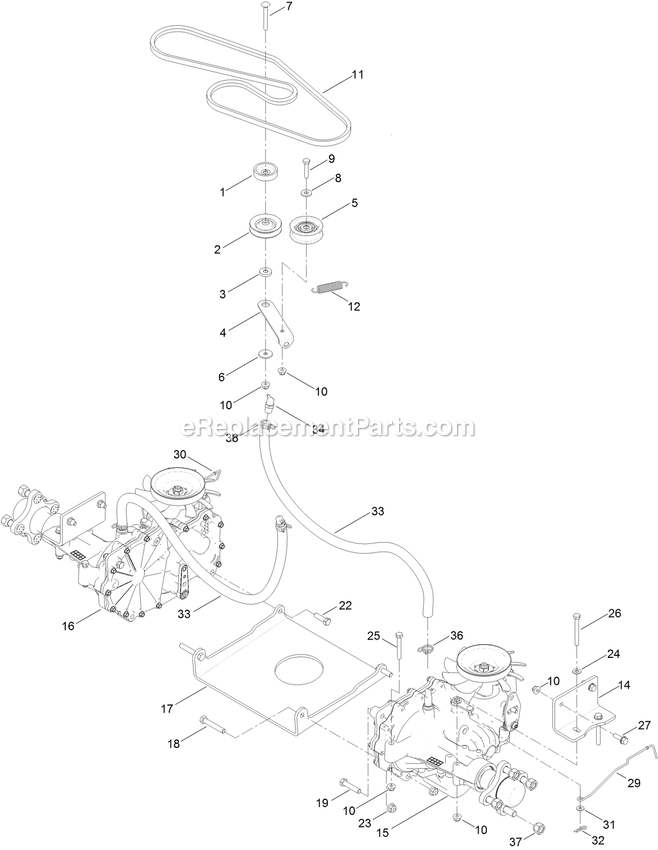 Traction Drive Assembly Diagram and Parts List for QZS708GEM50200 (402082300-404314158)(2018) Exmark Lawn Mower