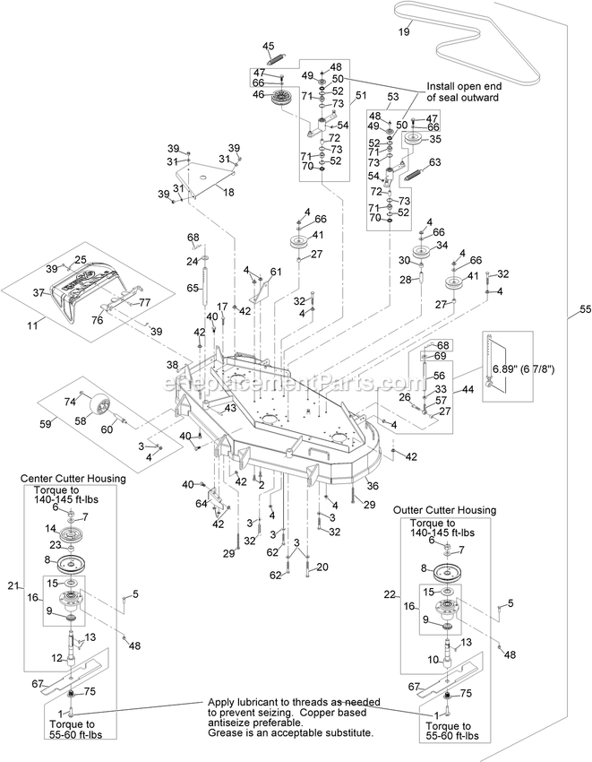 Deck Assembly Diagram and Parts List for FMD524 (313000000-313999999)(2013) Exmark Lawn Mower