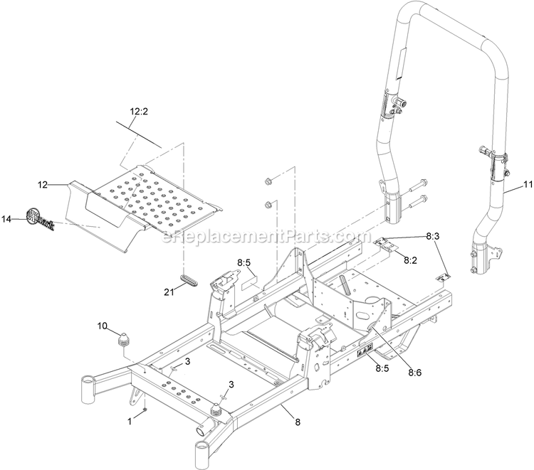 Main Frame Assembly Diagram and Parts List for RAE691GKA48C00 (408644346-999999999)(2021) Exmark Lawn Mower