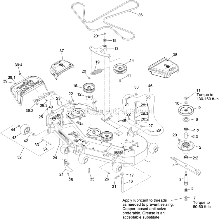 Deck Assembly Diagram and Parts List for TTS541GKA52300 (316000000-399999999)(2016) Exmark Lawn Mower
