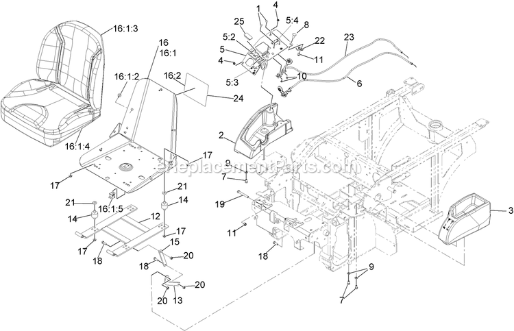 Seat Assembly Diagram and Parts List for NVS740CKC42000 (404314159-406294344)(2019) Exmark Lawn Mower