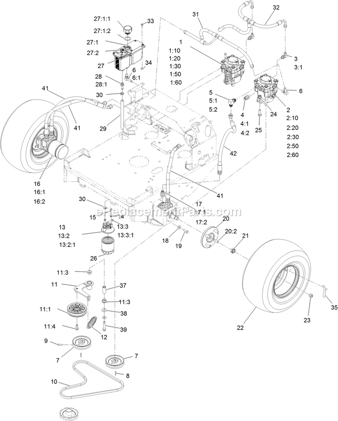 Hydro Assembly Diagram and Parts List for TTX650EKC52400 (316000000-399999999)(2016) Exmark Lawn Mower