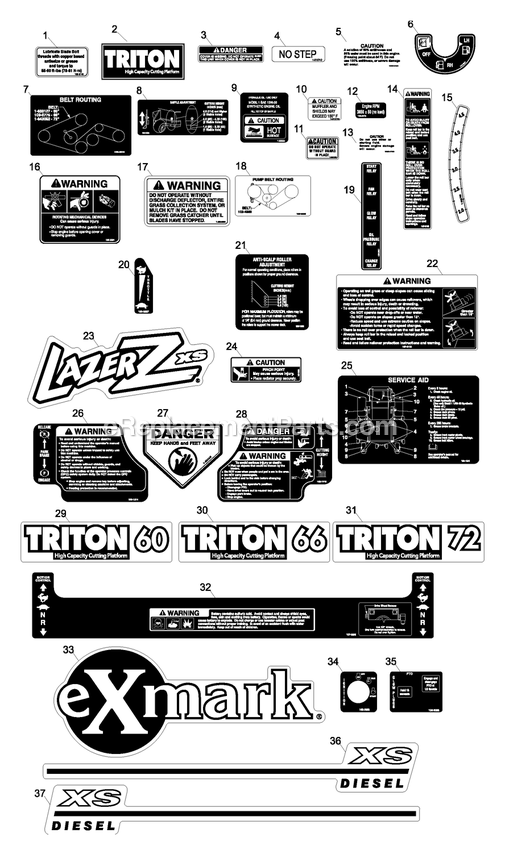 Decal Group Diagram and Parts List for LXS25KD605 (600000-669999)(2006) Exmark Lawn Mower