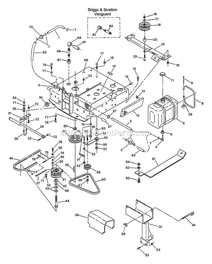 Engine Deck Group Diagram and Parts List for TR-22KC (115000-129999)(1996) Exmark Lawn Mower