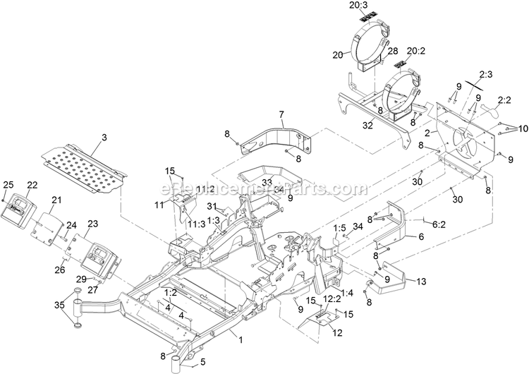 Mainframe Assembly Diagram and Parts List for LZS740PKC60400 (402082300-404314158)(2018) Exmark Lawn Mower