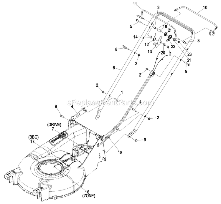 Handle Assembly Diagram and Parts List for EC21ASHN (850000-919999)(2010) Exmark Lawn Mower