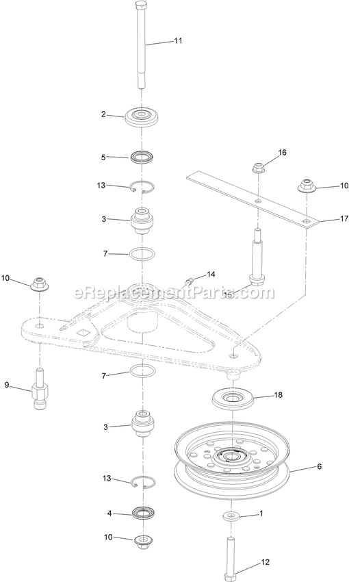 Deck Idler Assembly Diagram and Parts List for LZX980EKC96RW0 (406294345-408644345)(2020) Exmark Lawn Mower