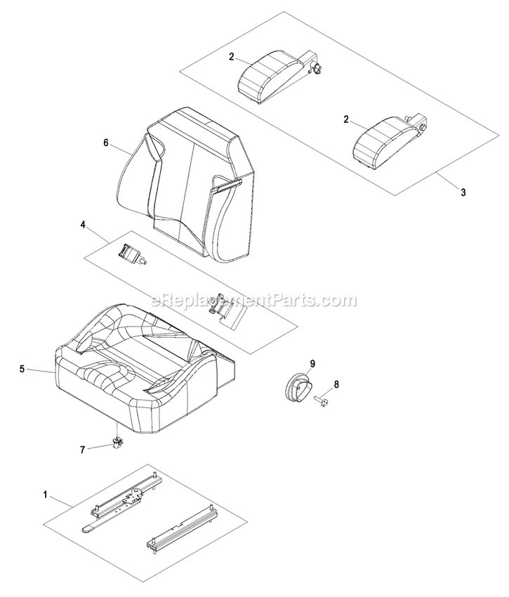 Seat With Tracks Assembly Diagram and Parts List for LZZ29KCE606 (850000-919999)(2010) Exmark Lawn Mower