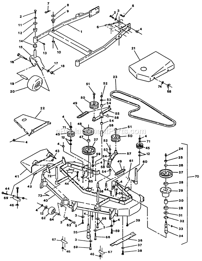 Mower Deck (1) Diagram and Parts List for TTH-20KC (90000-101999)(1994) Exmark Lawn Mower