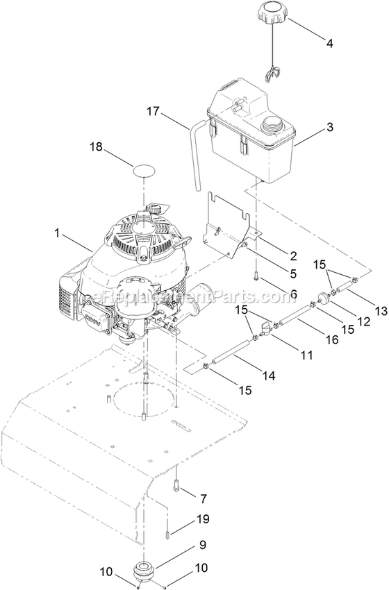 Engine And Fuel Tank Assembly Diagram and Parts List for ARS180KA21 (312000000-312999999)(2012) Exmark Aerator