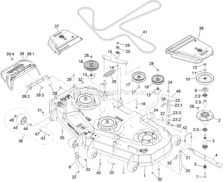 Deck Assembly Diagram and Parts List for TTX680PKC60400 (402082300-404314158)(2018) Exmark Lawn Mower