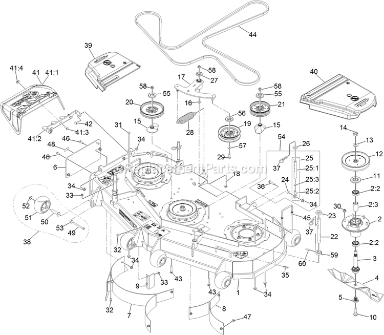 Deck Assembly Diagram and Parts List for TTX650EKC604N0 (404314159-406294344)(2019) Exmark Lawn Mower