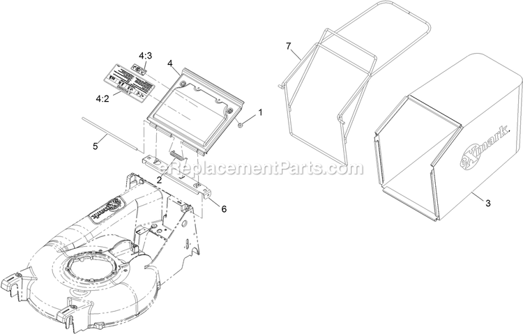 Bag And Door Assembly Diagram and Parts List for ECSKA21 (313000000-313999999)(2013) Exmark Lawn Mower