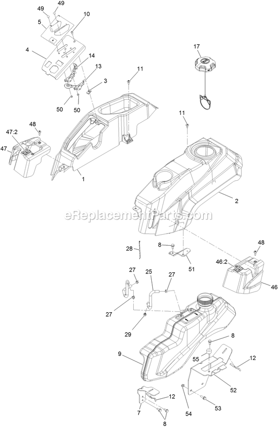 Fuel Assembly Diagram and Parts List for QZE702GEM42200 (406294345-408644345)(2020) Exmark Lawn Mower