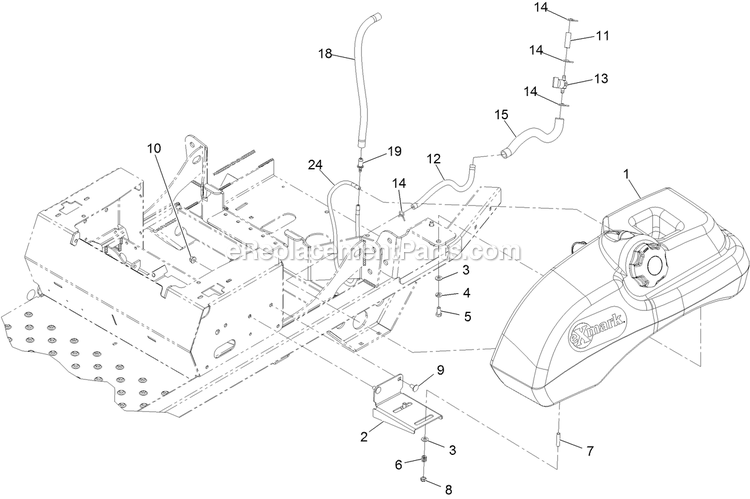 Fuel Tank Mounting Assembly Diagram and Parts List for PNS651KA483 (314000000-314999999)(2014) Exmark Lawn Mower