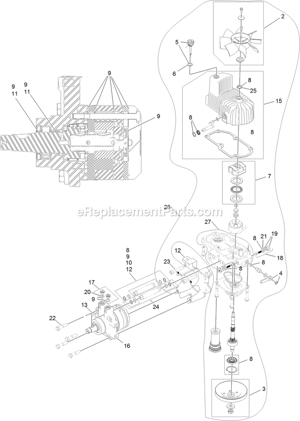 Lh Hydro Assembly Diagram and Parts List for LZS651CKA484A2 (404314159-407114159)(2019) Exmark Lawn Mower