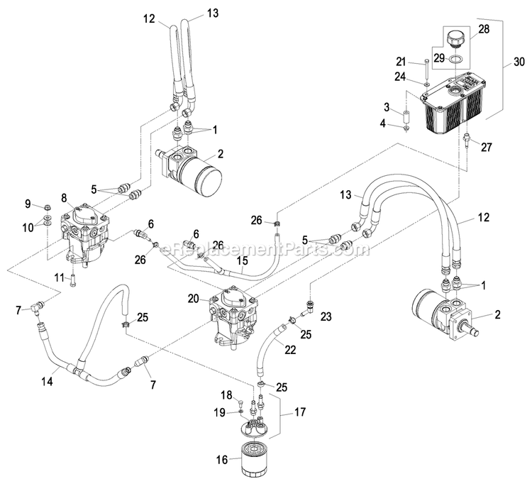 Hydraulic Group Diagram and Parts List for THP20KAE483 (850000-919999)(2010) Exmark Lawn Mower