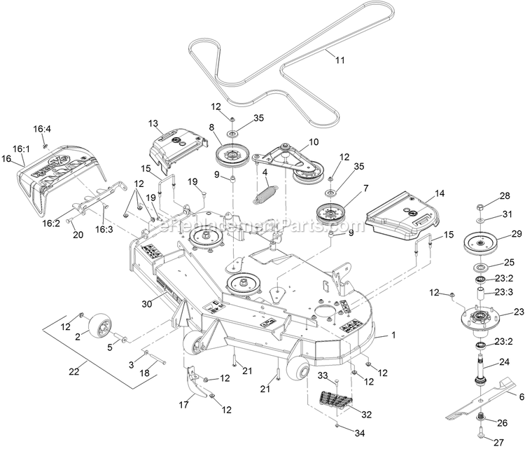 Deck Assembly Diagram and Parts List for LZE751CKA524A2 (400000000-402082299)(2017) Exmark Lawn Mower