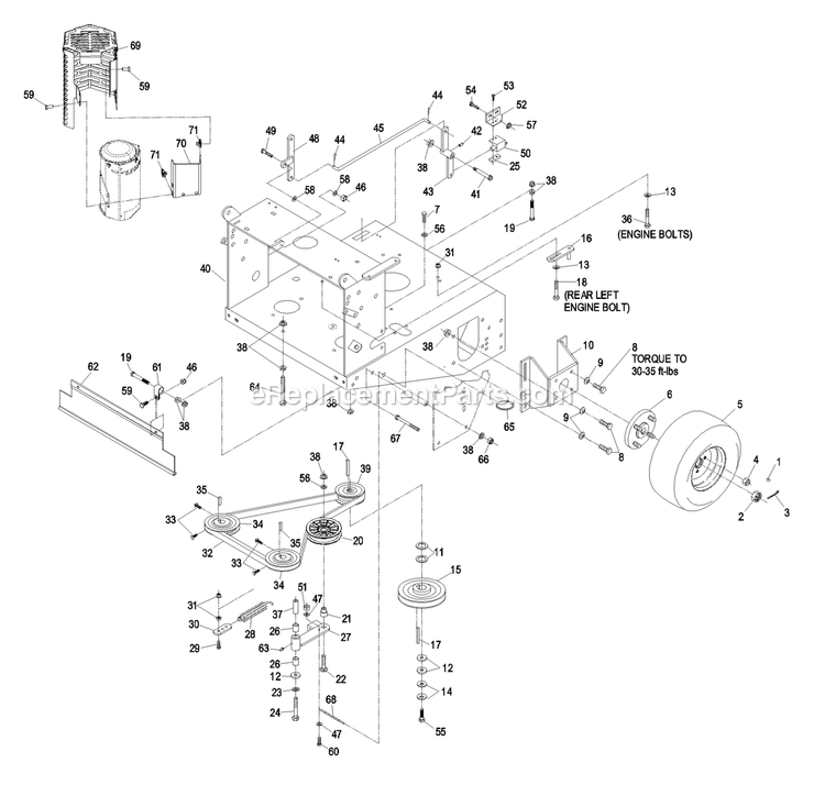Engine Deck Group (1) Diagram and Parts List for VH17KA362CA (790000-849999)(2009) Exmark Lawn Mower