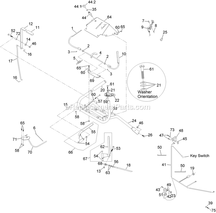 Ecs Upper Handle And Controls Diagram and Parts List for MG481KA483 (314000000-314999999)(2014) Exmark Lawn Mower