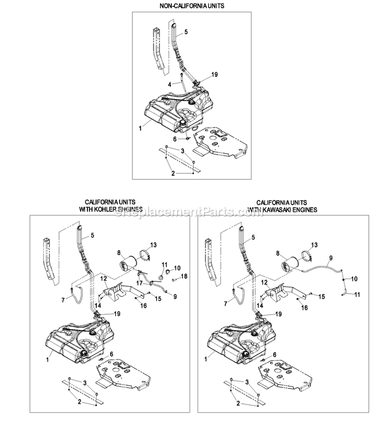 Fuel Tank Group Diagram and Parts List for LZAS22KA484CA (850000-919999)(2010) Exmark Lawn Mower