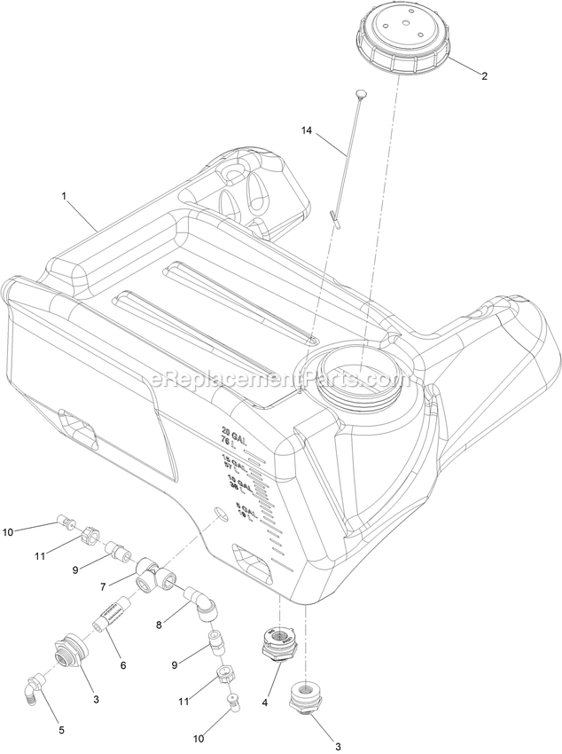 Sprayer Tank Assembly Diagram and Parts List for SSS270CSB00000 (315000000-315999999)(2015) Exmark Sprayer