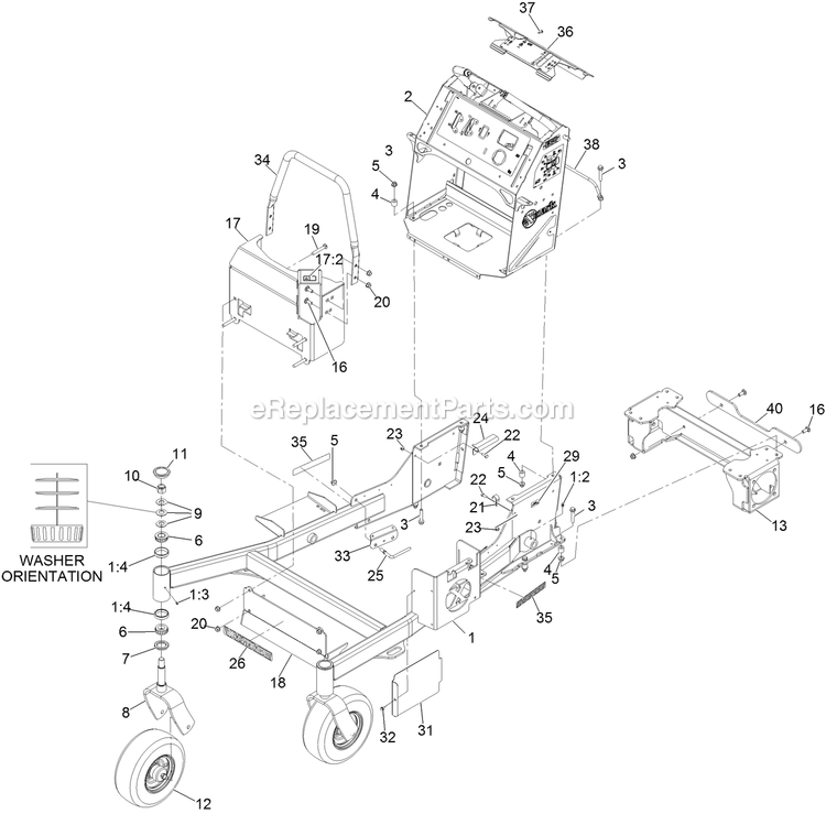 Main Frame Assembly Diagram and Parts List for VTX730EKC52400 (400000000-499999999)(2017) Exmark Lawn Mower