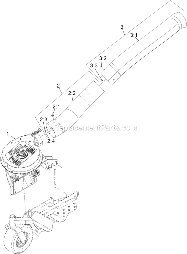 Blower And Tubes Assembly Diagram and Parts List for 116-3000 (314000000-314999999)(2014) Exmark Lawn Tractor Accessories
